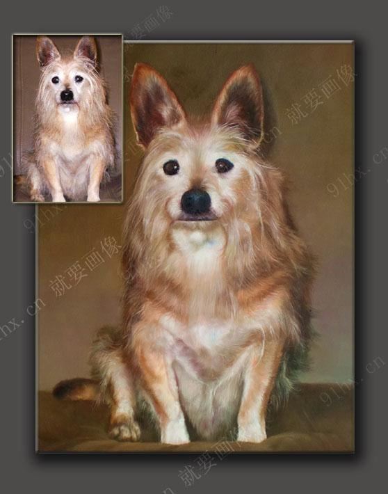 宠物油画狗肖像油画,宠物爱犬肖像油画
