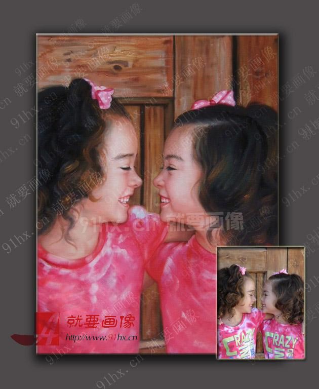 人物肖像油画定制-网上定制双胞胎姐妹油画