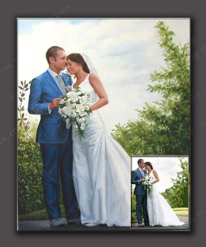油画婚纱照是新人为纪念结婚而定制的婚纱油画