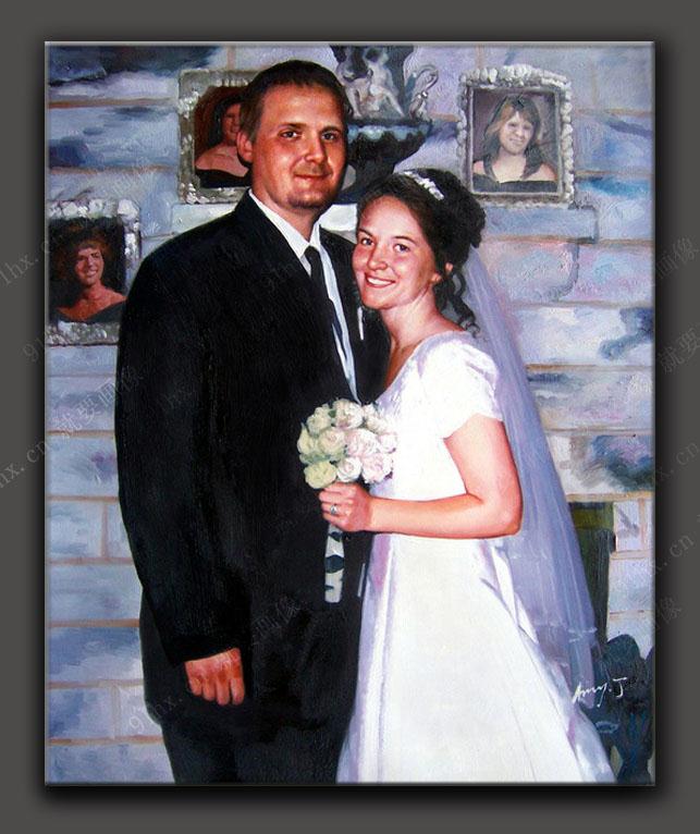新婚礼品手绘高端婚纱油画
