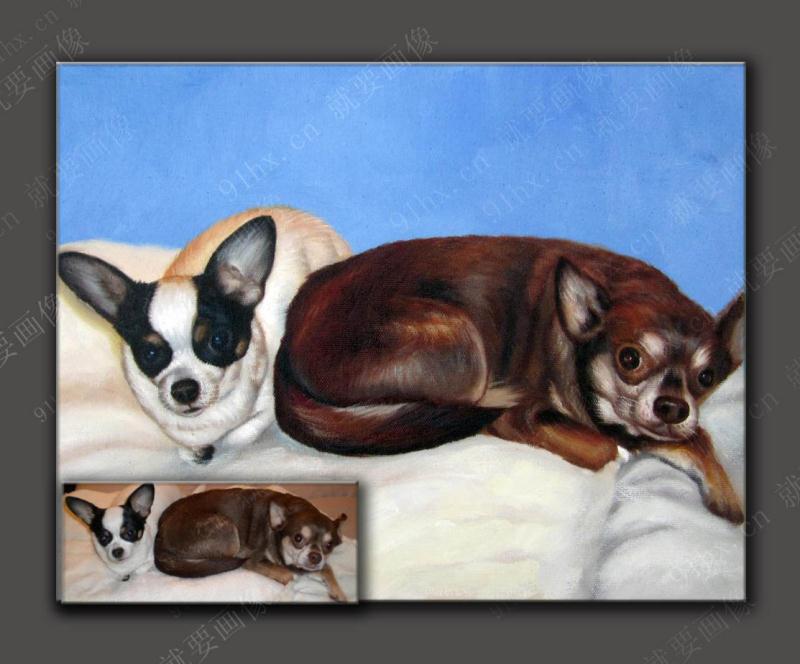 定制宠物油画,宠物狗肖像画