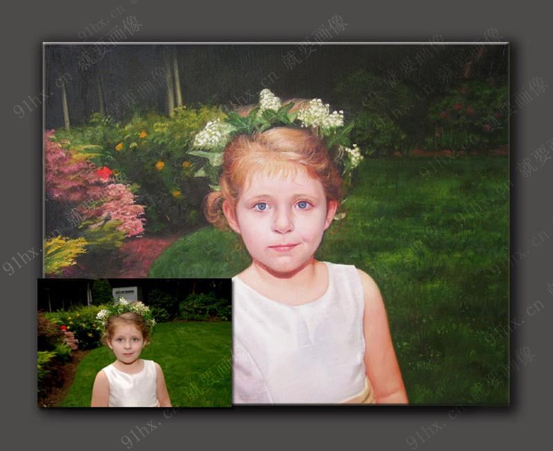照片画油画-漂亮女儿肖像油画