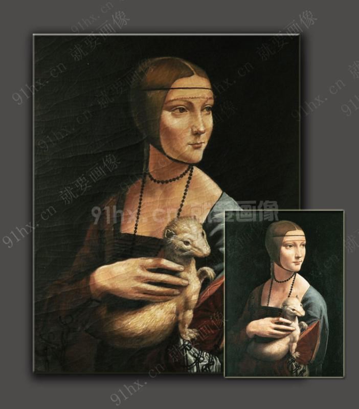 油画临摹-抱银鼠的女子油画复制品