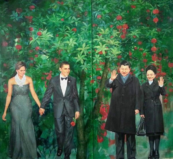 旅法女油画家王俊英2014年创作了情人节主题油画中西合璧图