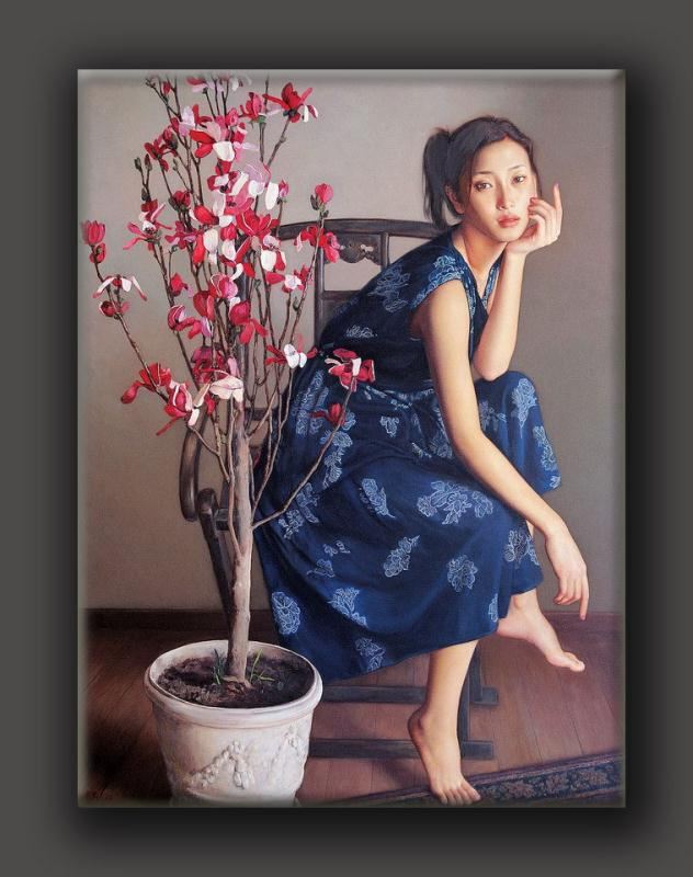 李贵君《红海棠》人物肖像油画