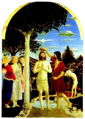 油画作品欣赏-基督受洗-弗兰西斯卡