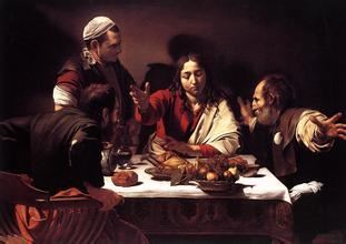 油画作品欣赏-基督在以马忤斯的午餐-卡拉瓦乔