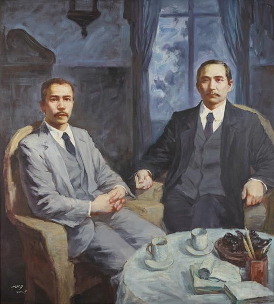 陈嘉庚与孙中山  作者：麻显钢  创作年代：2011  规格：200×180cm  品类：油画