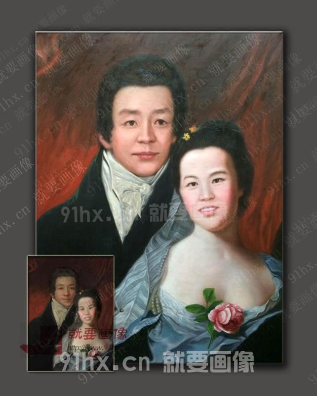 夫妻肖像画-古典肖像画定制
