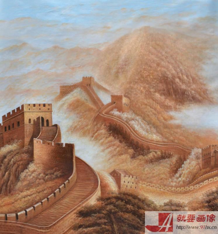 金色万里长城油画