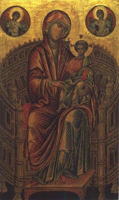 弯曲宝座上的圣母和圣婴