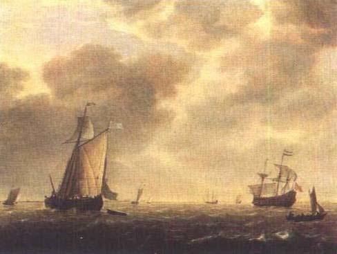 微风中的荷兰战士和各种船只