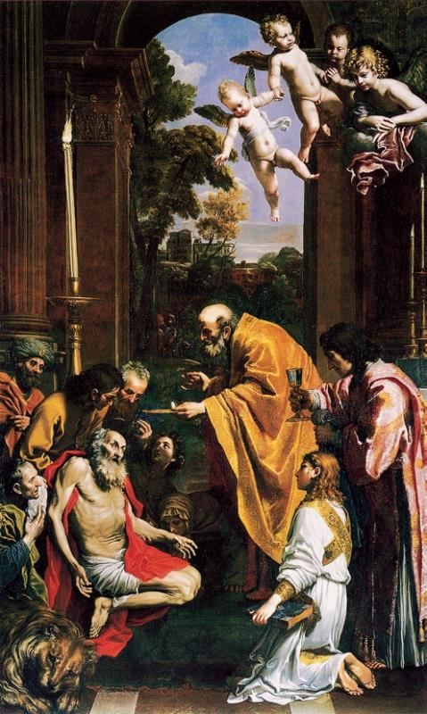 圣杰罗拉莫的礼拜 意大利 多梅尼基诺 布上油画 纵419×横255厘米 梵蒂冈美术馆藏