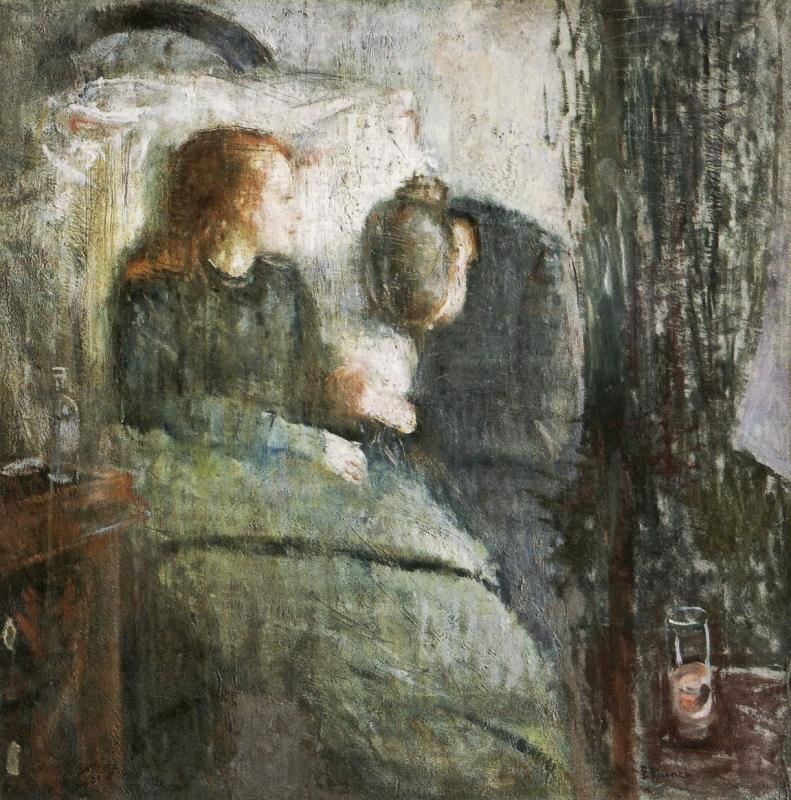 病中的孩子 挪威 蒙克 布上油画纵119.5×横118.5厘米 奥斯陆国家美术馆藏