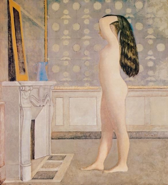 壁炉前的少女 法国 巴尔蒂斯 布上油画纵190.5×横163.8厘米 纽约曼彻波里坦艺术博物馆藏