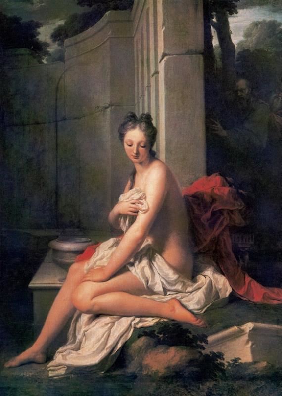 沐浴中的苏珊娜 法国 桑提尔 布上油画 纵205×横145厘米 巴黎卢浮宫藏