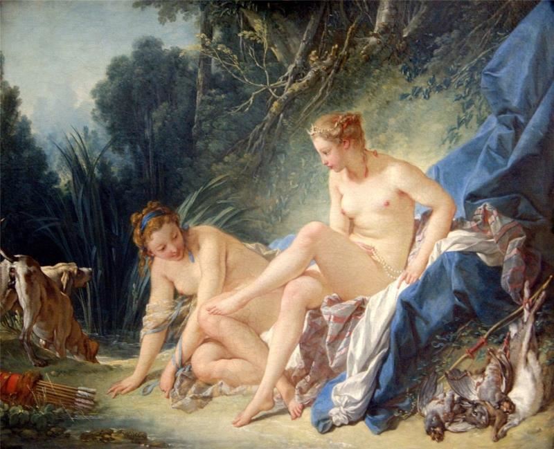 狄安娜出浴 法国 布歇 布上油画 纵56×横73厘米 巴黎卢浮宫藏