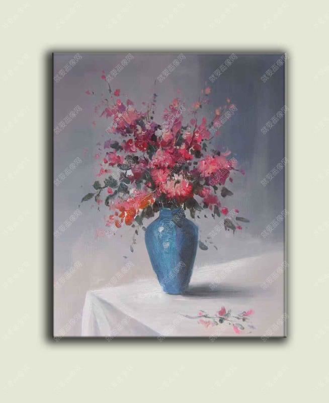 蓝色花瓶花卉油画