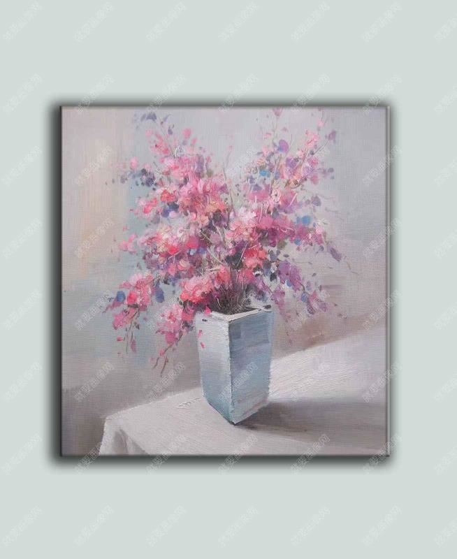 粉色花卉手绘油画