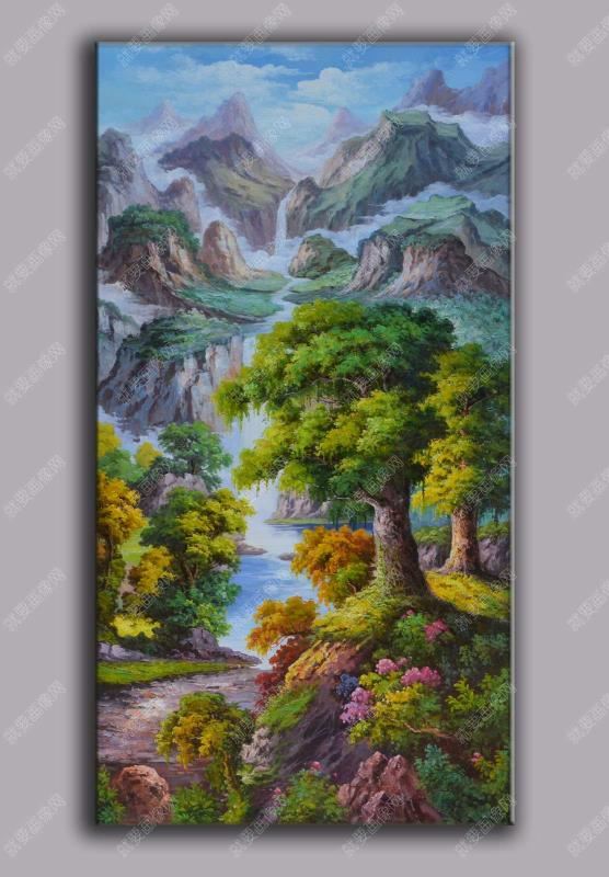 森林山水风景油画风景油画竖版