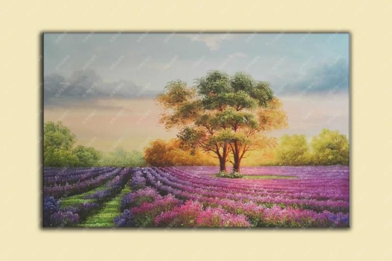 紫色花海写生风景油画