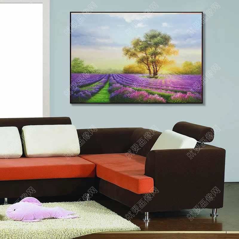 紫色花海手绘油画