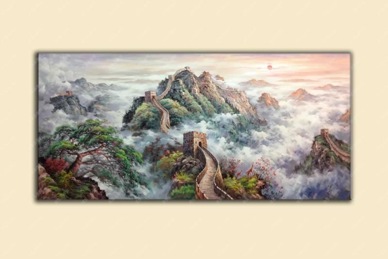 大气长城手绘油画风景油画精品